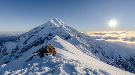 Majestic Winter Mountain Peaks A Stunning Snow-Covered Landscape, Showcasing the Beauty of Nature's Towering Giants A Serene View of Snow-Capped Summits in Winter's Embrace