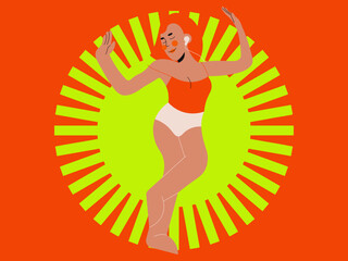 Woman enjoying music flat vector