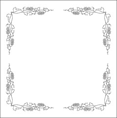 Vegetal  frame with grapevine, decorative corners for greeting cards, banners, business cards, invitations, menus. Isolated vector illustration.	