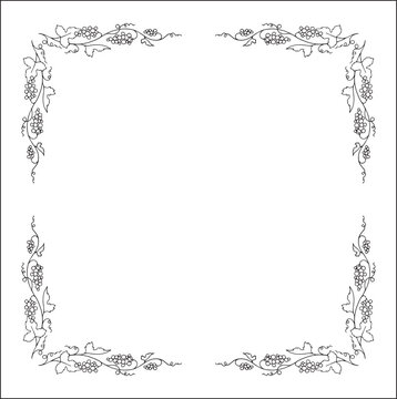 Vegetal  frame with grapevine, decorative corners for greeting cards, banners, business cards, invitations, menus. Isolated vector illustration.	