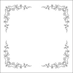 Vegetal floral frame with leaves and flowers, decorative corners for greeting cards, banners, business cards, invitations, menus. Isolated vector illustration.	