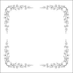 Vegetal floral frame with leaves and flowers, decorative corners for greeting cards, banners, business cards, invitations, menus. Isolated vector illustration.	