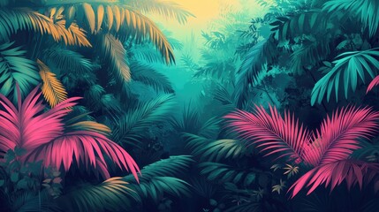 Lush Tropical Rainforest with Vibrant Foliage and Sunlight Filtering Through Dense Canopy