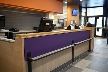 Modern bank interior with service counters