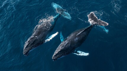 Fototapeta premium killer whales swimming in the ocean view from above