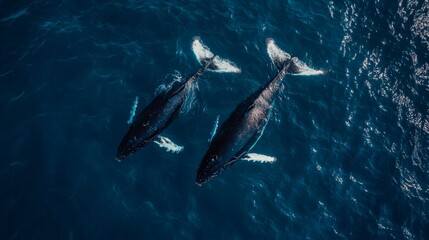 killer whales swimming in the ocean view from above