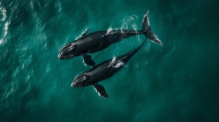Fototapeta premium killer whales swimming in the ocean view from above