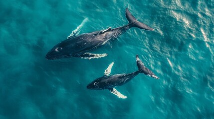 Obraz premium killer whales swimming in the ocean view from above