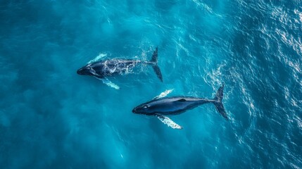 Fototapeta premium killer whales swimming in the ocean view from above