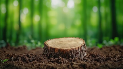 A detailed view of a wooden stump in a lush green forest, showcasing nature's beauty and the cycle of life.