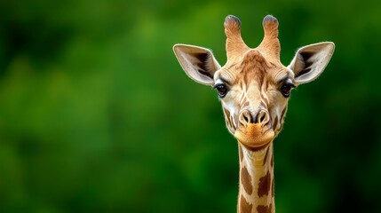Fototapeta premium A tight shot of a giraffe's face with trees in the background