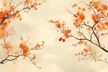 Pale orange and light gold tones blend over a soft cream background, with delicate abstract branches for autumn contrast. 