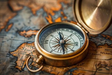 Vintage Compass on Antique Map for Columbus Day Promotions - Exploration and Adventure Theme