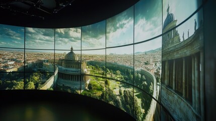 The stunning display showcases the iconic architecture of the old city as sunlight softly illuminates the ancient buildings