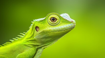 Fototapeta premium A tight shot of a green lizard's face with a blurred background