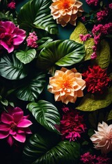 Obraz premium colorful eye catching botanical designs perfect marketing materials featuring lush greenery vibrant floral patterns, flowers, illustrations, visuals, nature
