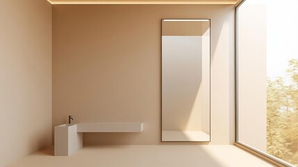 Spacious minimalist bathroom with large frameless glass shower, minimalist bathroom, open and airy design