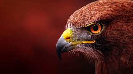 Fototapeta premium orange-yellow beak contrasting against black background, red background