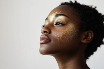 Elegant Portrait of Woman with Glitter Makeup