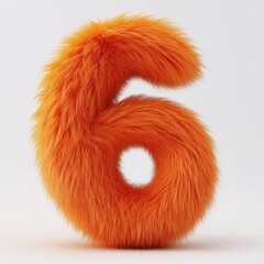3D number 6 with orange fur texture realistic modern design, soft lighting, white background. 