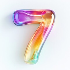 Fototapeta premium 3D number 7 with fluid glass effect, vibrant gradient colors texture realistic modern design, soft lighting, white background. 