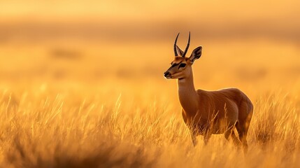 Obraz premium mid-stand, tall grass foreground, yellow sky background