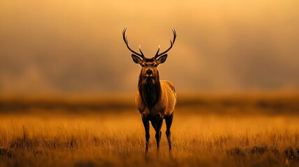 Fototapeta premium A deer in a field, sporting large antlers on its head and none on its back