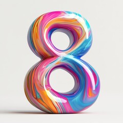 Obraz premium 3D number 8 with fluid glass effect, vibrant gradient colors texture realistic modern design, soft lighting, white background