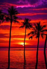 vibrant palm silhouettes stunning sunset rich colors gradients, sunrise, sky, horizon, evening, nature, landscape, twilight, clouds, light, view, scenery