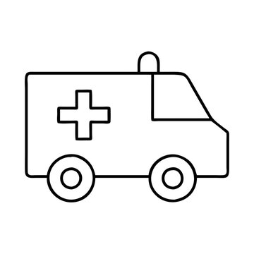 recommend clip art: Ambulance line art, minimalistic style, black and white, emergency vehicle icon