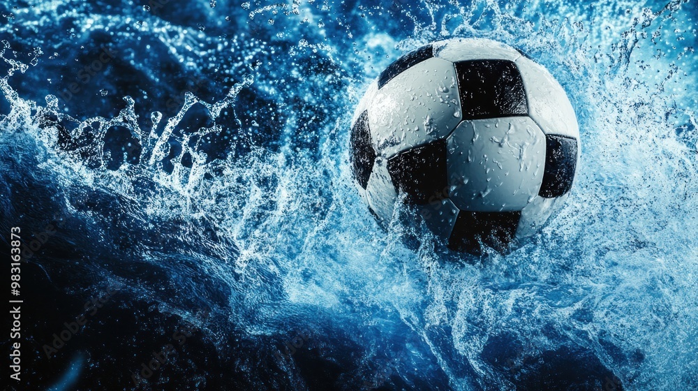 Sticker Soccer Ball Splashing Through Water