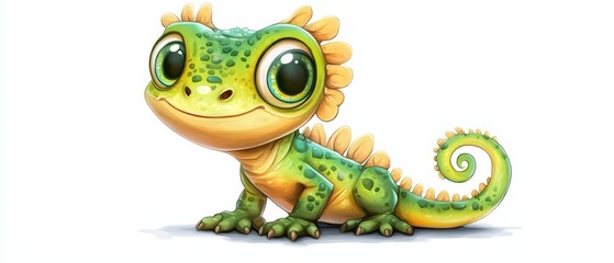  A green-yellow lizard sits atop a white surface, next to its head