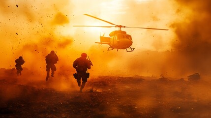 Dynamic Military Operation with Helicopter and Soldiers