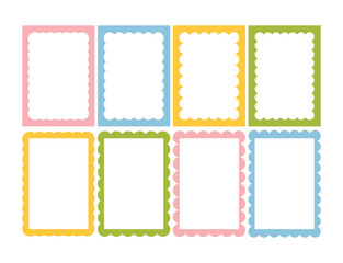 Rectangular vertical shapes with wavy edges set. Multicolor squiggle picture frames.