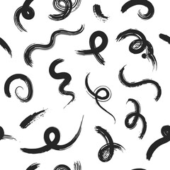 Hand drawn scribbles seamless pattern. Dry brush strokes background.