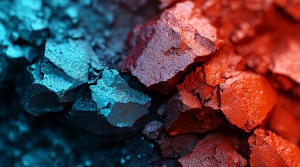  A tight shot of a cluster of colorful rocks, with a red and blue stone at its core