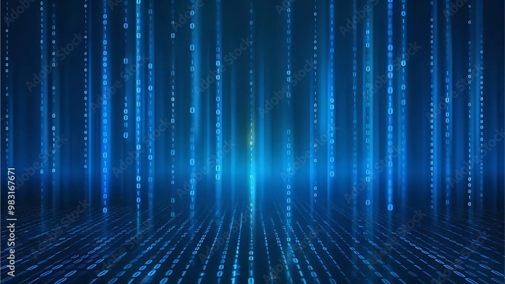 Aufkleber a blue-lit binary code background, showcasing a modern and technological design, generative ai.