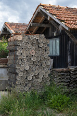 Travelling in France, old wooden huts and oysters farms in Gujan-Mestras village, cultivation and...