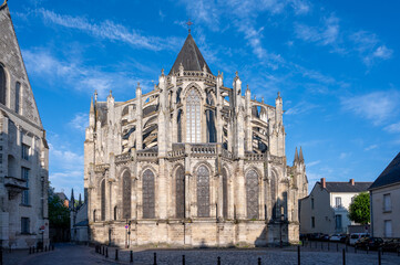 Tours street view, city on Central Loire valley, cathedral of Tours, dedicated to Saint Gatien,...