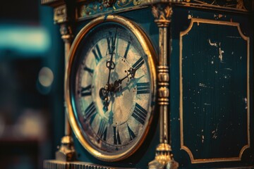 Fototapeta premium Antique clock showing the passage of time with roman numerals in a vintage interior