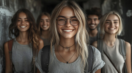 Fototapeta premium A group of young friends smile for the camera.