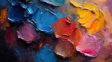 Creative Vibrant Color Palette with Thick Oil Paint Strokes in Abstract Art.