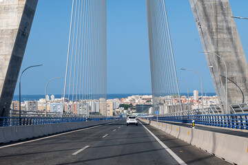 Fototapeta premium View on cable-stayed bridge with high pylons&nbsp;across the&nbsp;Bay of Cadiz, linking&nbsp;Cadiz&nbsp;with&nbsp;Puerto Real&nbsp;in mainland Spain