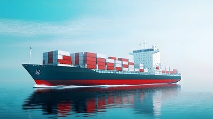 Fototapeta premium A 3D rendering cargo ship sailing on the sea, filled with containers, clean background