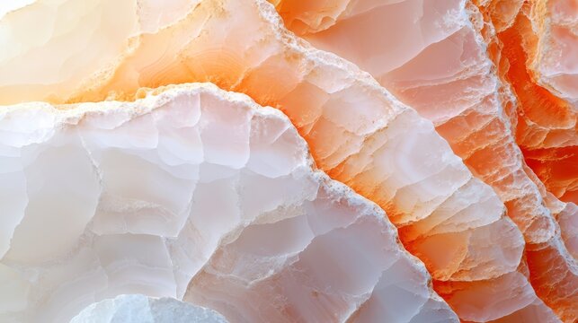 1 A close-up perspective of an intricate orange and white artwork, mim