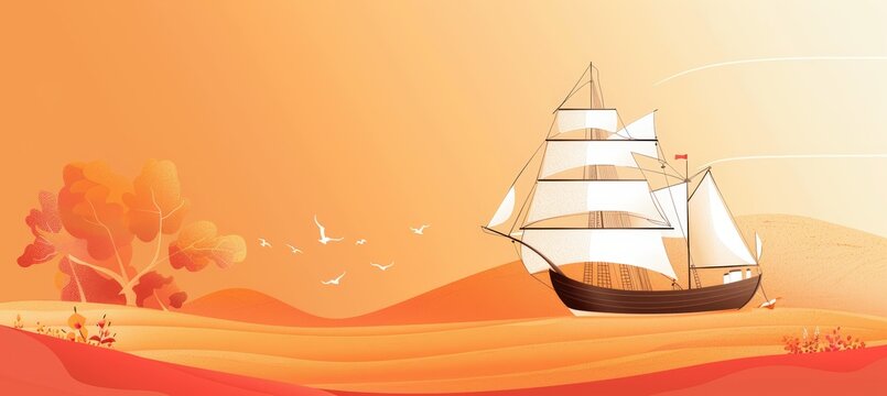 Columbus Day Digital Banner with Autumnal Colors and Ship Imagery for Holiday Sale Promotions