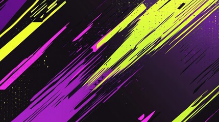 Colorful abstract art with vibrant streaks of purple and neon yellow on a dark background, creating an energetic visual impact