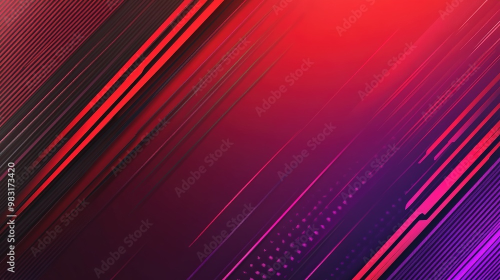 Poster vibrant abstract design with red and purple lines creating dynamic movement on a bold background