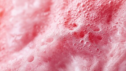 A tight shot of a pink liquid with water droplets atop its surface and the substance itself