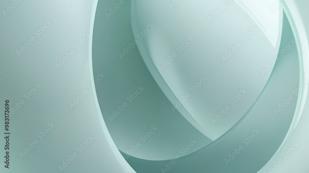 Poster abstract design featuring smooth curves and overlapping shapes in pastel green tones, creating a sen